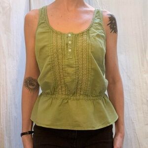 Light Green Peasant Tank Top with Button Detail